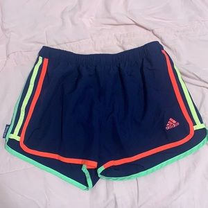Adidas navy blue and color strips athletic shorts